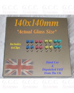 140 x 140mm Glass Mirror Plate With Clips