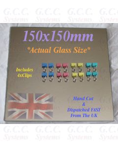 150 x 150mm Glass Mirror Plate With Clips