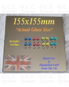 155 x 155mm Glass Mirror Plate With Clips