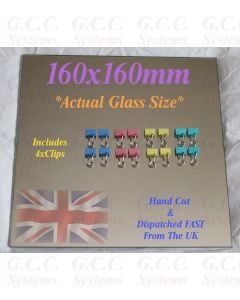 160 x 160mm Glass Mirror Plate With Clips
