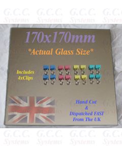 170 x 170mm Glass Mirror Plate With Clips