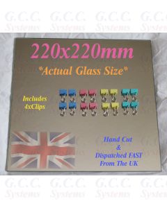 220 x 220mm Glass Mirror Plate With Clips