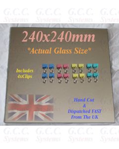 240 x 240mm Glass Mirror Plate With Clips