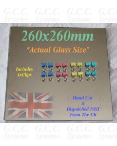 260 x 260mm Glass Mirror Plate With Clips