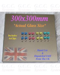 300 x 300mm Glass Mirror Plate With Clips
