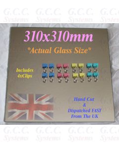 310 x 310mm Glass Mirror Plate With Clips