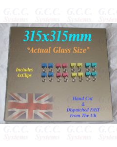 315 x 315mm Glass Mirror Plate With Clips