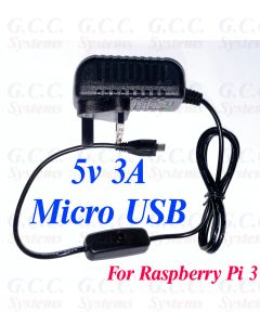 3D Printer Octoprint Raspberry Pi 3 UK Wall Power Supply 3A Micro USB with Switch